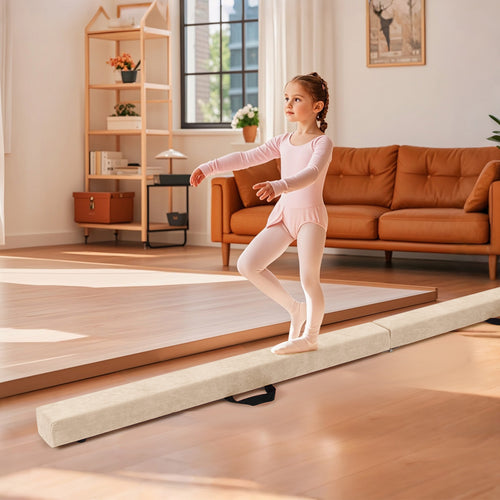 Folding Balance Beam with Solid Wood Base and Anti-slip Bottom, Beige