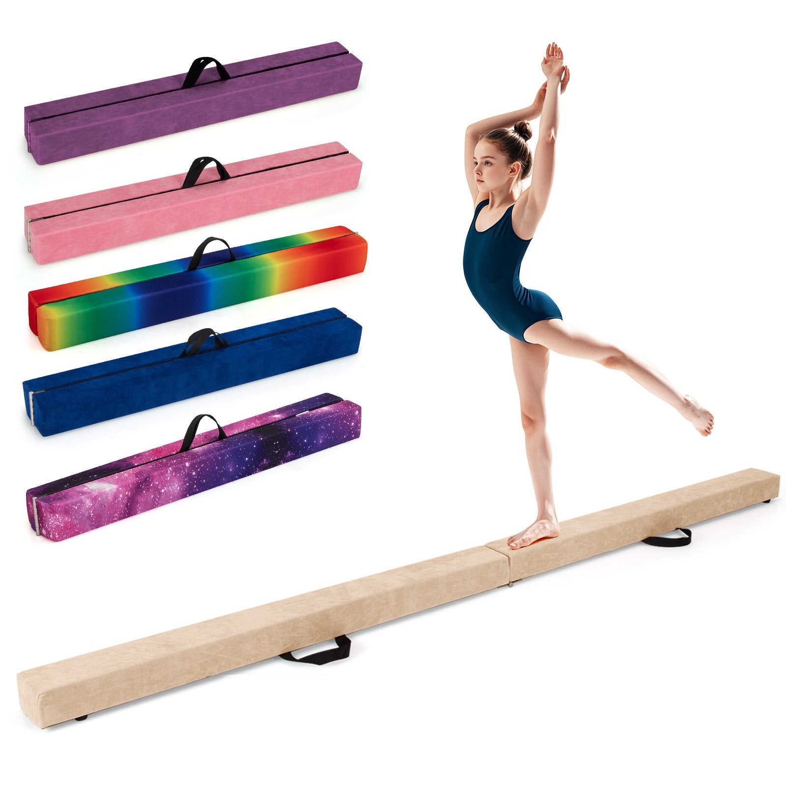 Folding Balance Beam with Solid Wood Base and Anti-slip Bottom, Beige Toy Sports Beige at Gallery Canada