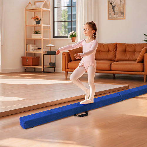 Folding Balance Beam with Solid Wood Base and Anti-slip Bottom, Blue