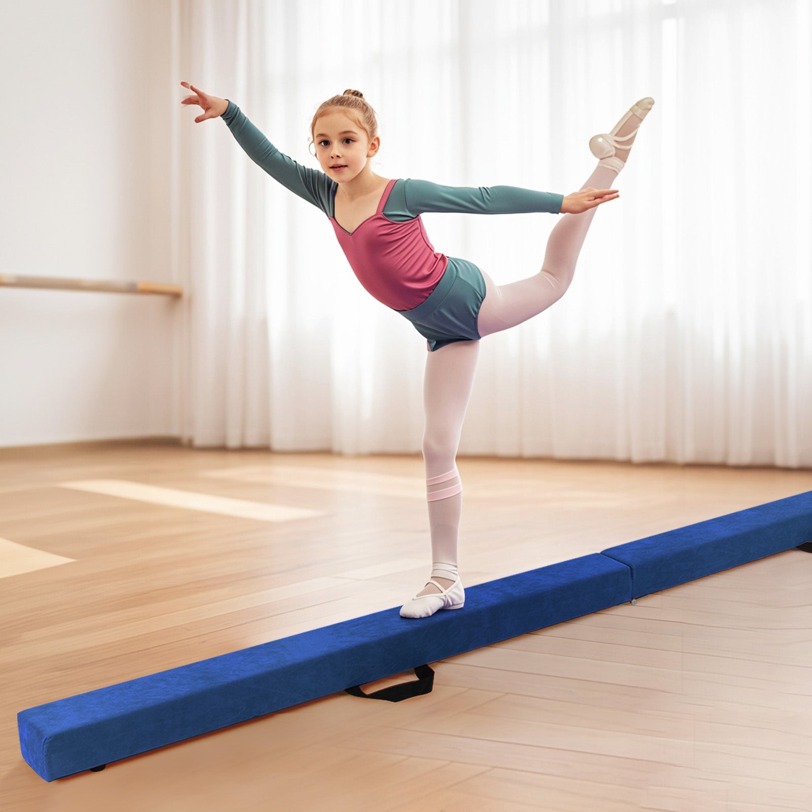 Folding Balance Beam with Solid Wood Base and Anti-slip Bottom, Blue Toy Sports at Gallery Canada