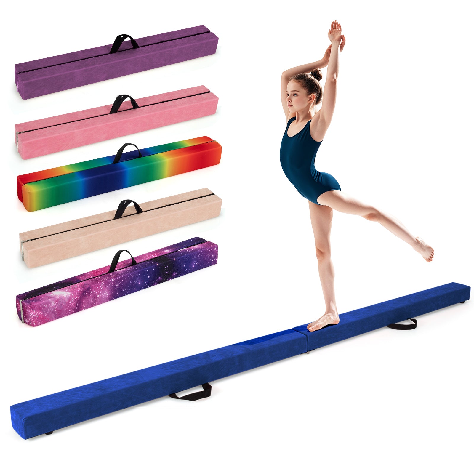 Folding Balance Beam with Solid Wood Base and Anti-slip Bottom, Blue Toy Sports Blue at Gallery Canada