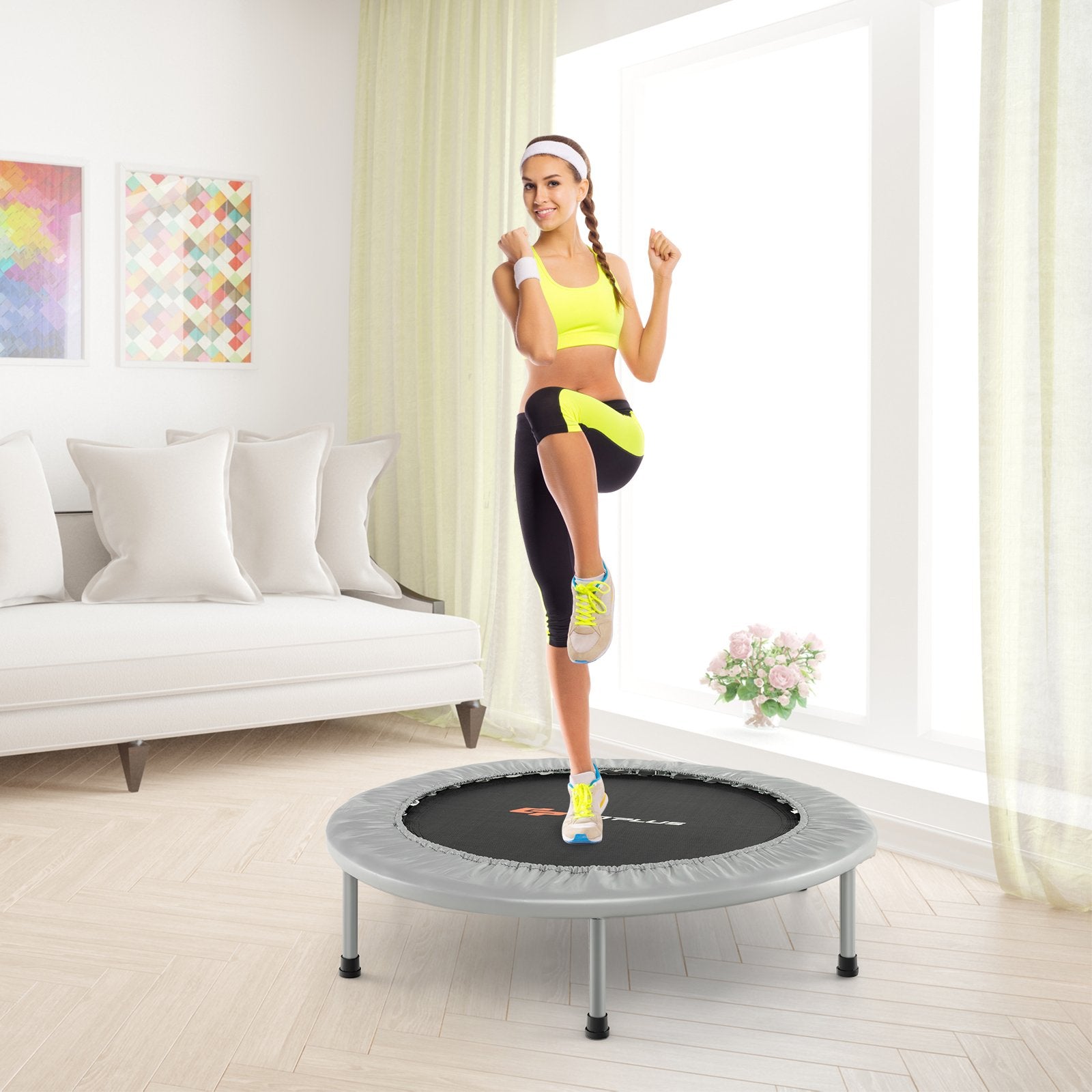 36 Inch Mini Folding Trampoline Portable Recreational Fitness Rebounder, Silver Trampolines at Gallery Canada