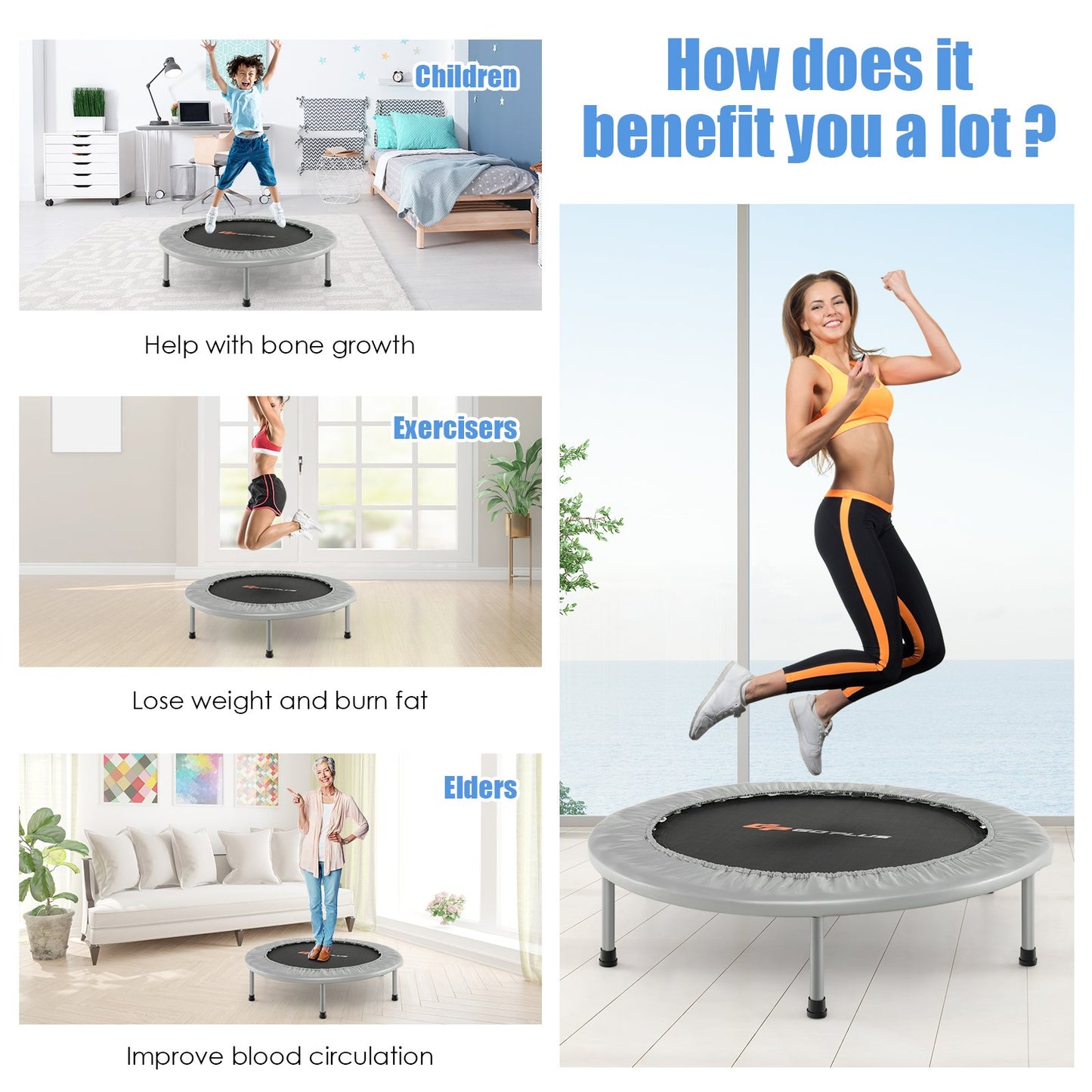 36 Inch Mini Folding Trampoline Portable Recreational Fitness Rebounder, Silver Trampolines at Gallery Canada