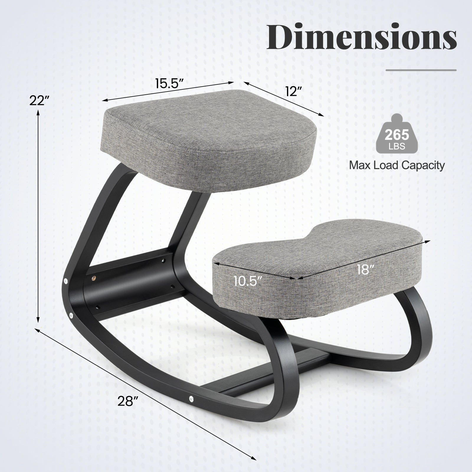 Wooden Ergonomic Rocking Kneeling Backless Chair with Padded Cushion-Grey, Gray Kneeling Chiars at Gallery Canada