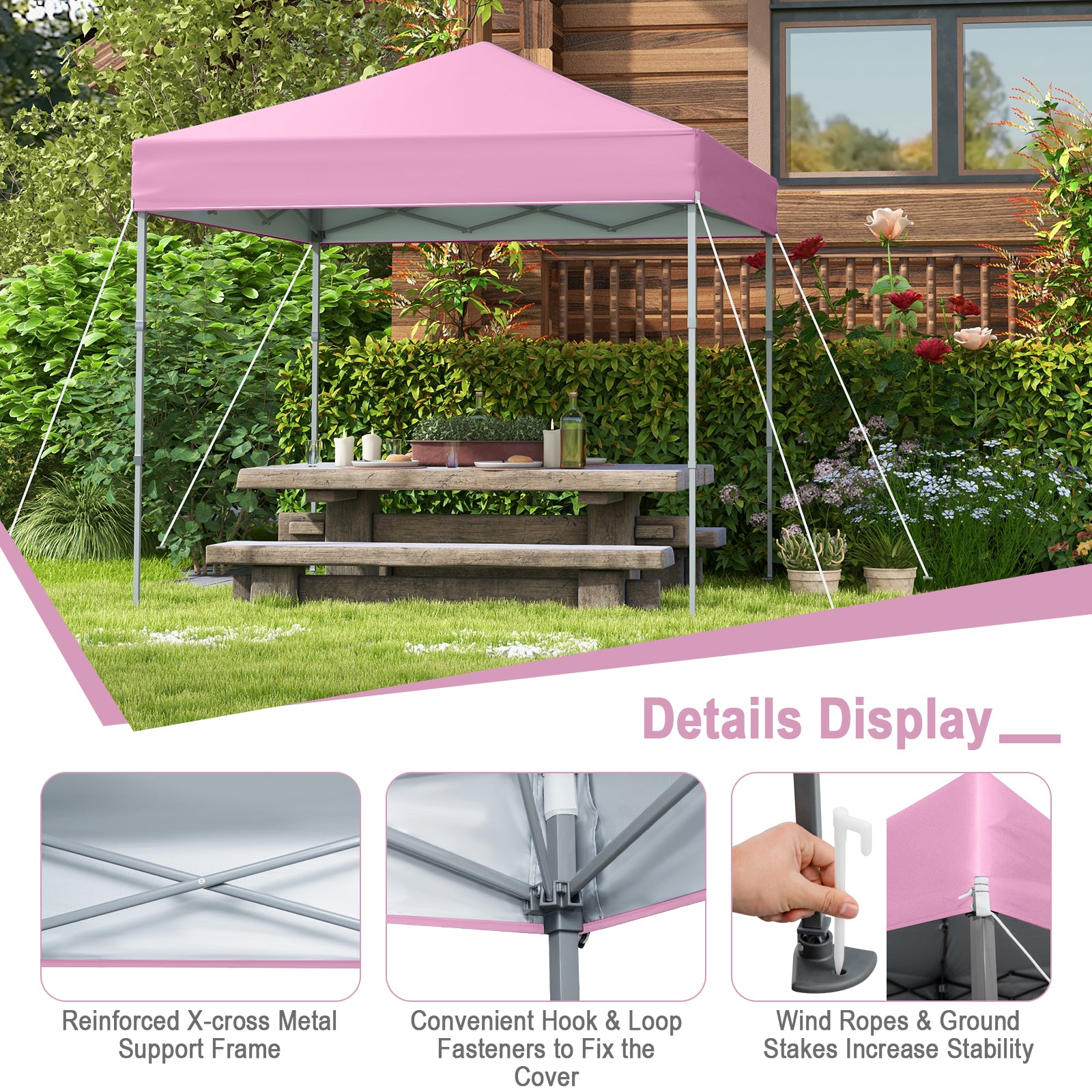 6.6 x 6.6 Feet Outdoor Pop-up Canopy Tent with UPF 50+ Sun Protection, Pink Canopies at Gallery Canada