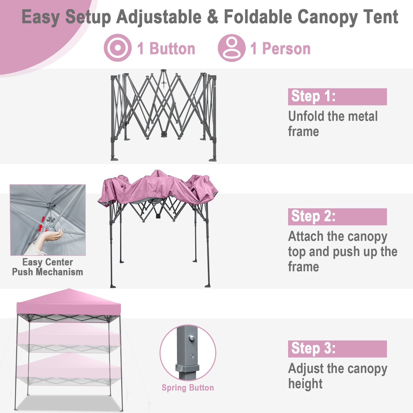 6.6 x 6.6 Feet Outdoor Pop-up Canopy Tent with UPF 50+ Sun Protection, Pink Canopies at Gallery Canada