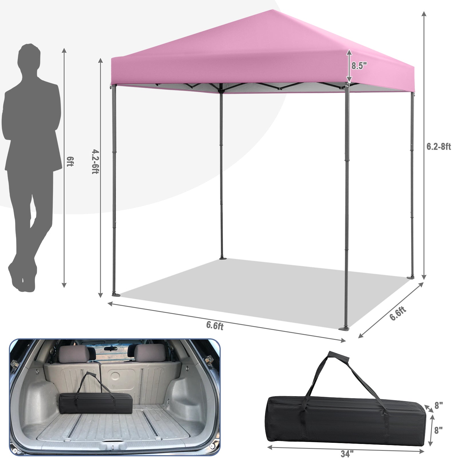 6.6 x 6.6 Feet Outdoor Pop-up Canopy Tent with UPF 50+ Sun Protection, Pink Canopies at Gallery Canada