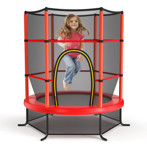 55 Inch Kids Recreational Trampoline Bouncing Jumping Mat with Enclosure Net, Red