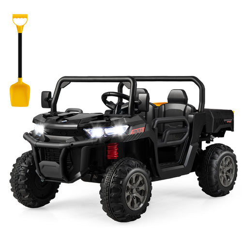 2-Seater Kids Ride On Dump Truck with Dump Bed and Shovel, Black