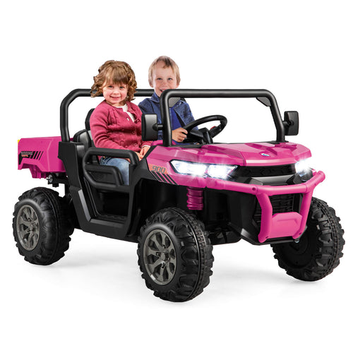 2-Seater Kids Ride On Dump Truck with Dump Bed and Shovel, Pink
