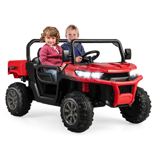 2-Seater Kids Ride On Dump Truck with Dump Bed and Shovel, Red