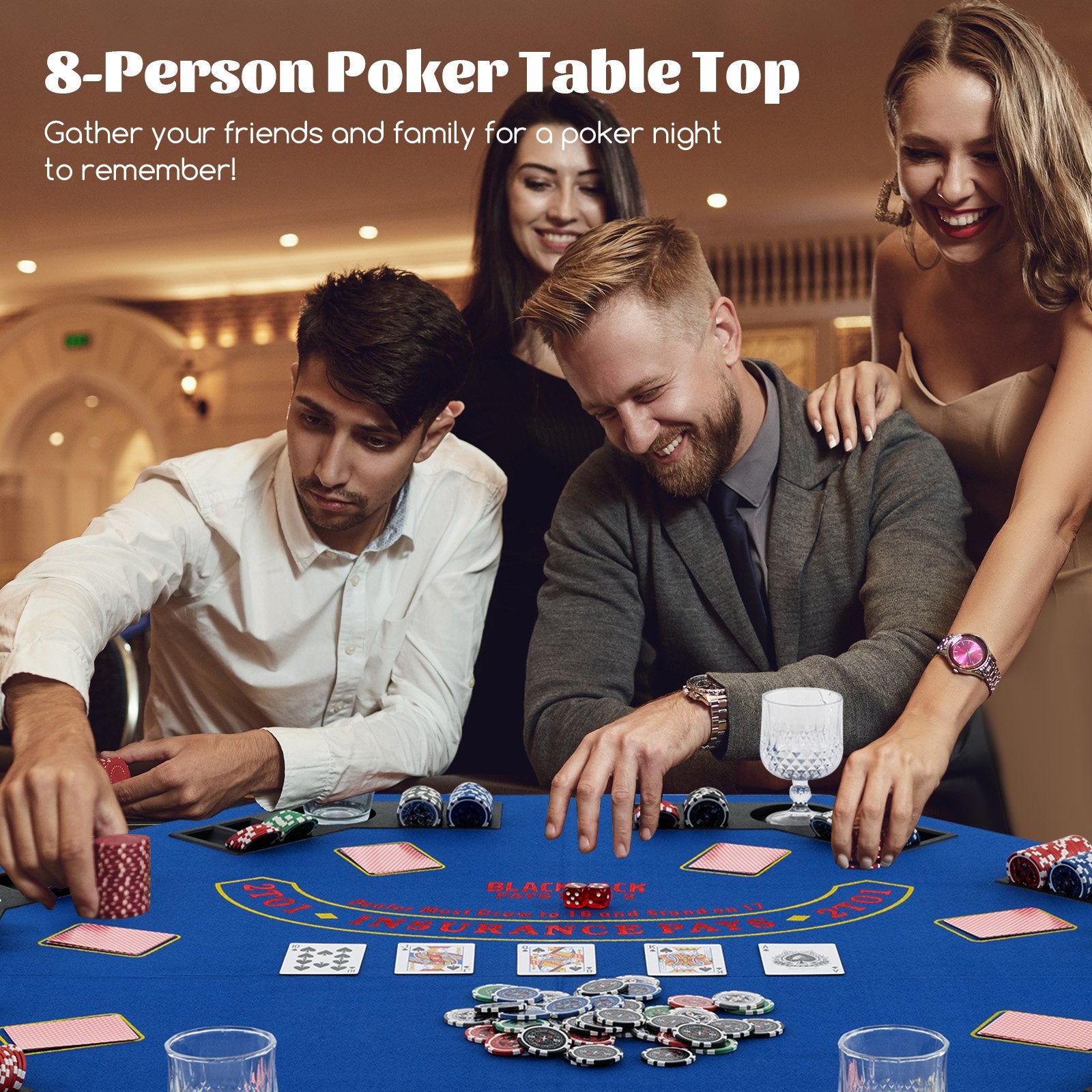 48 Inch 8-Player Foldable Poker Table Top with Carrying Bag and Cup Holders, Blue Game Room at Gallery Canada