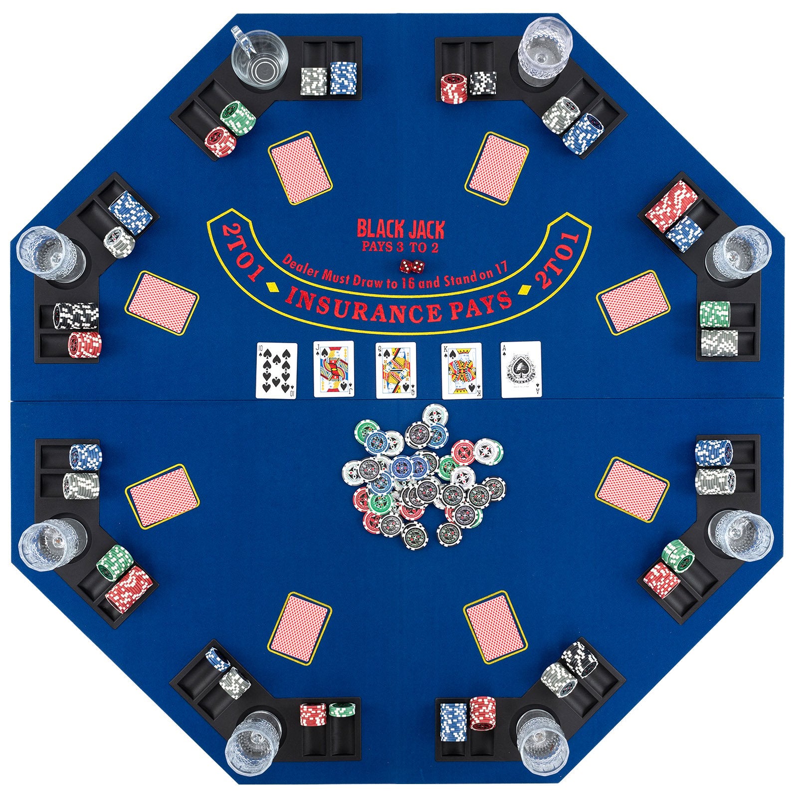 48 Inch 8-Player Foldable Poker Table Top with Carrying Bag and Cup Holders, Blue Game Room Blue at Gallery Canada