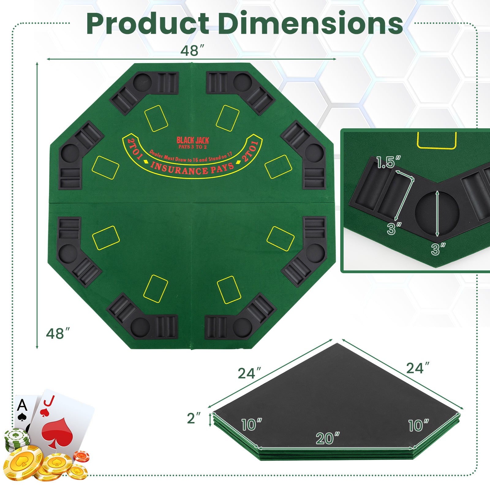 48 Inch 8-Player Foldable Poker Table Top with Carrying Bag and Cup Holders, Green Game Room at Gallery Canada