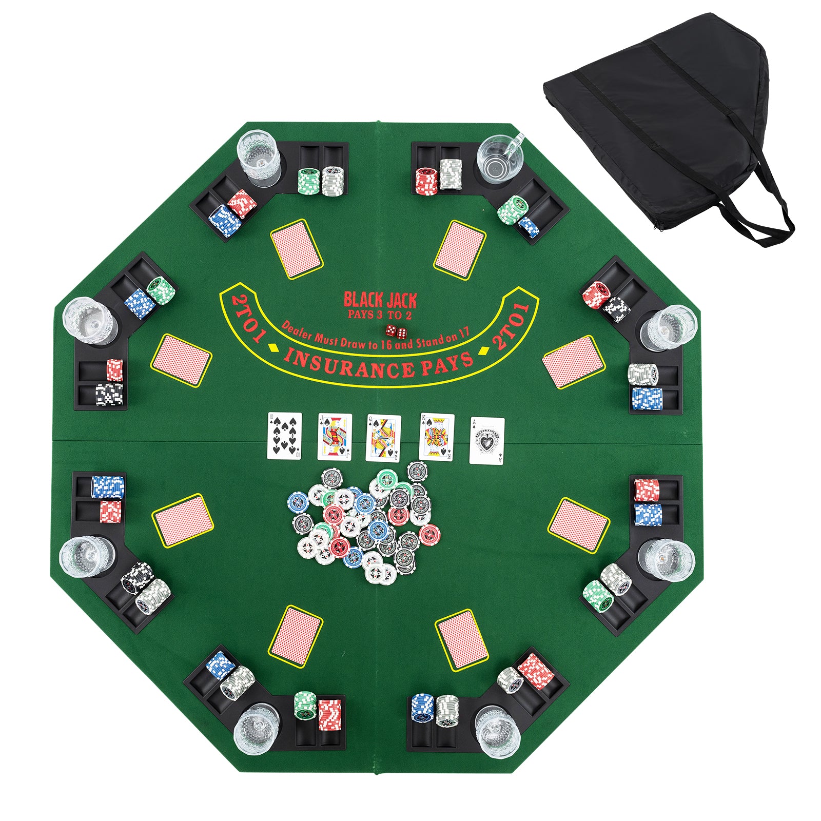 48 Inch 8-Player Foldable Poker Table Top with Carrying Bag and Cup Holders, Green Game Room at Gallery Canada