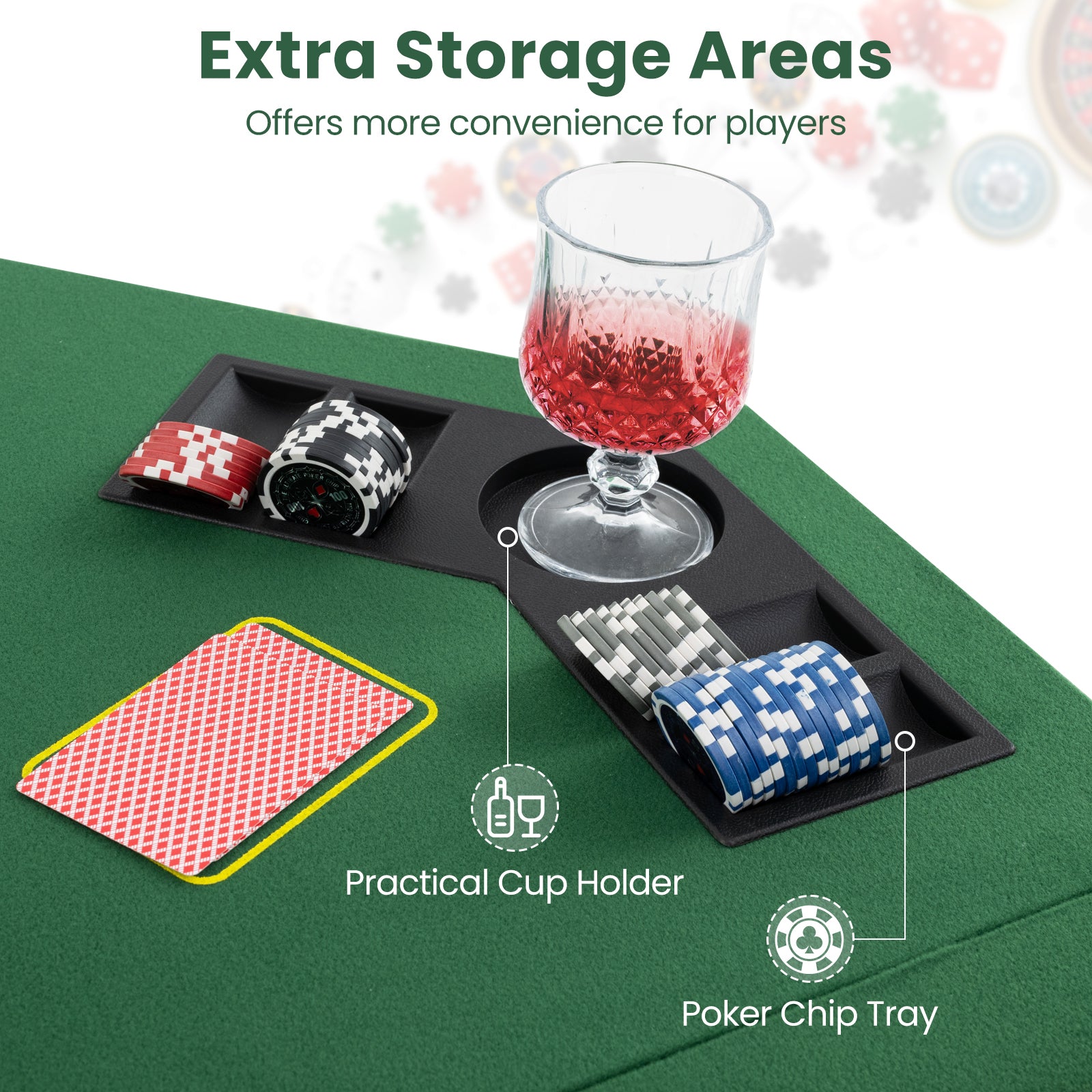 48 Inch 8-Player Foldable Poker Table Top with Carrying Bag and Cup Holders, Green Game Room at Gallery Canada