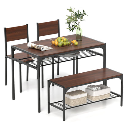 Industrial Style Rectangular Kitchen Table with Bench and Chairs, Walnut Dining Room Sets at Gallery Canada