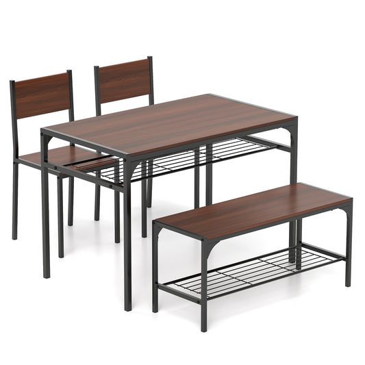 Industrial Style Rectangular Kitchen Table with Bench and Chairs, Walnut Dining Room Sets Walnut at Gallery Canada