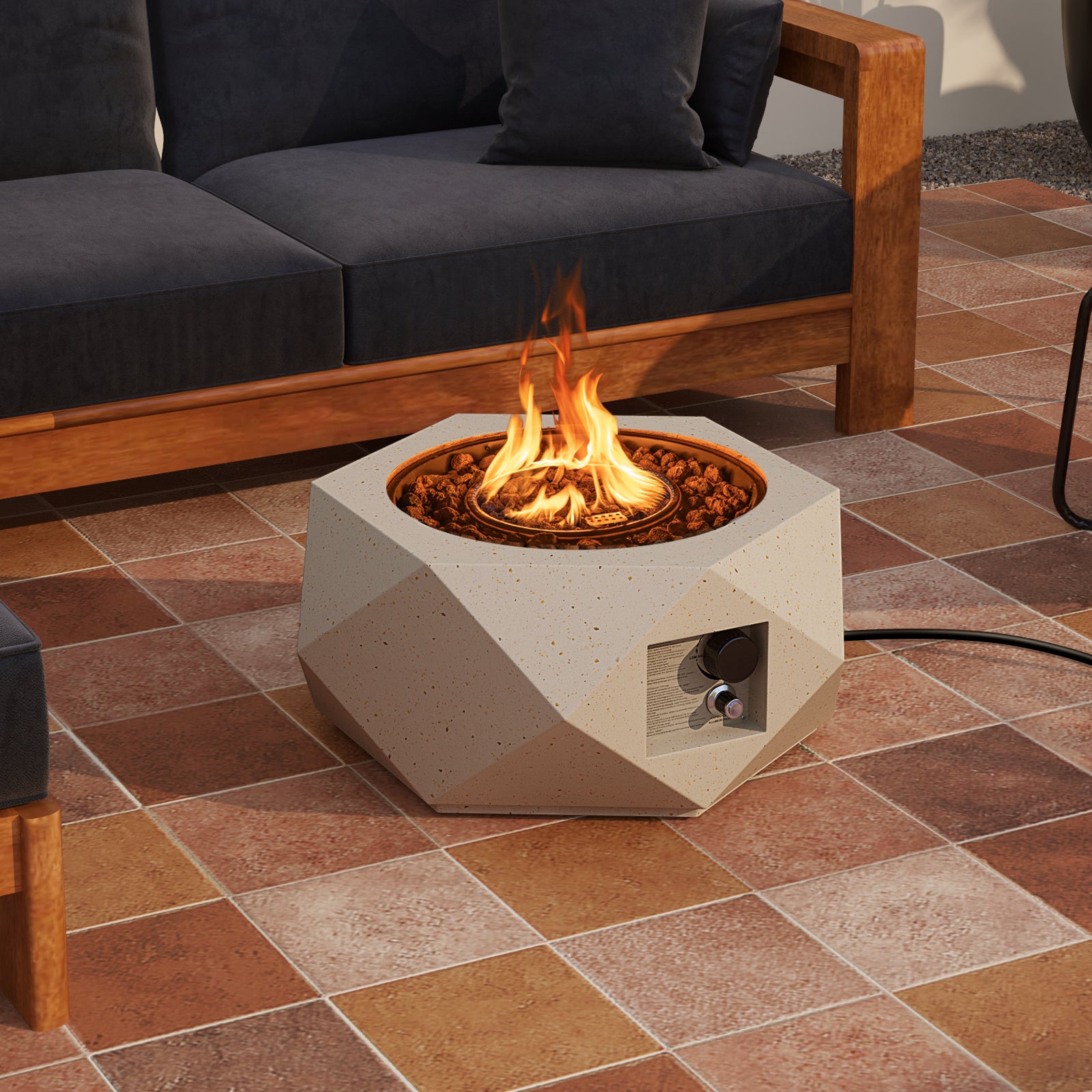40000 BTU 28 Inch Hexagon Terrazzo Propane Fire Pit Table with Stainless Steel Burner, White Fire Pit Tables at Gallery Canada