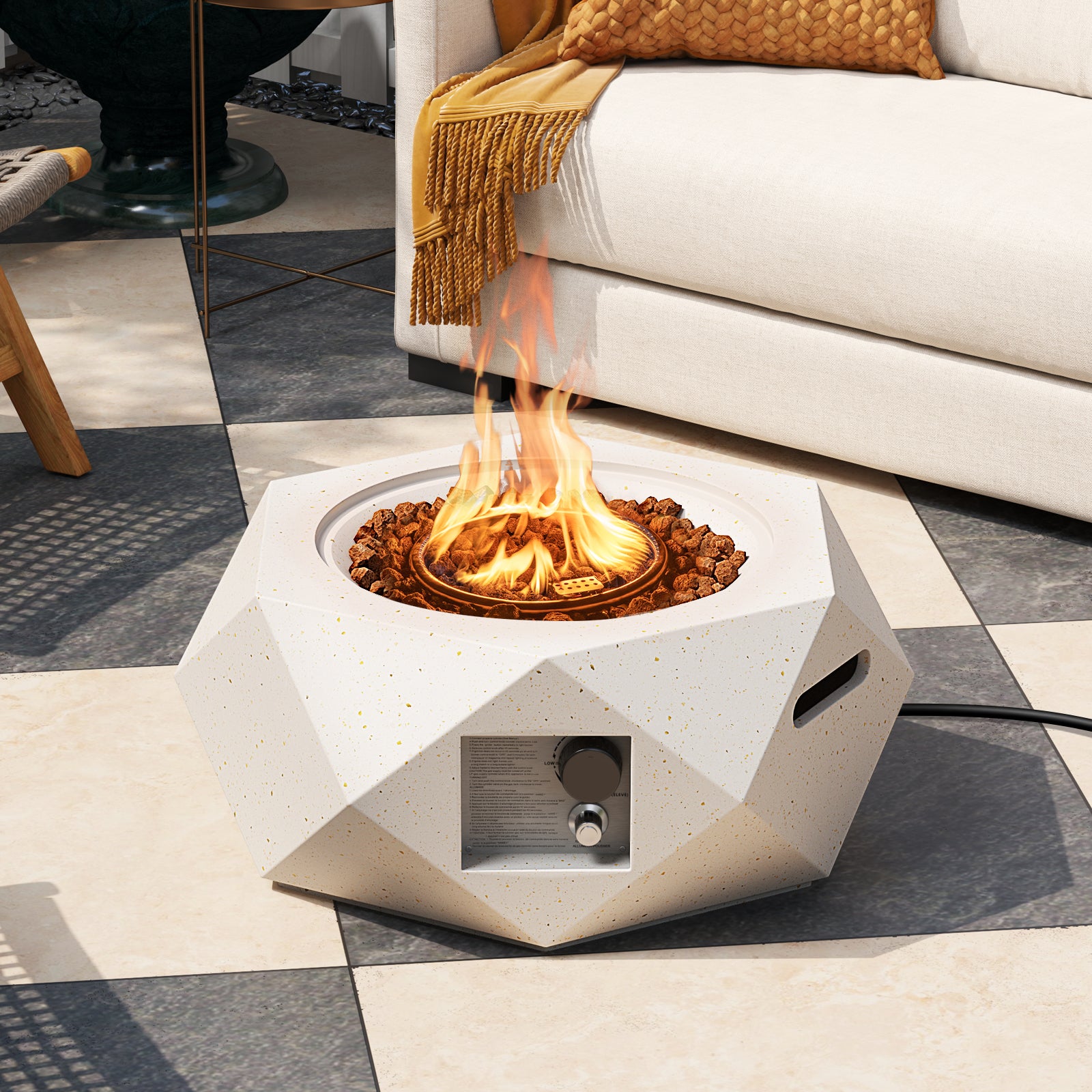 40000 BTU 28 Inch Hexagon Terrazzo Propane Fire Pit Table with Stainless Steel Burner, White Fire Pit Tables at Gallery Canada