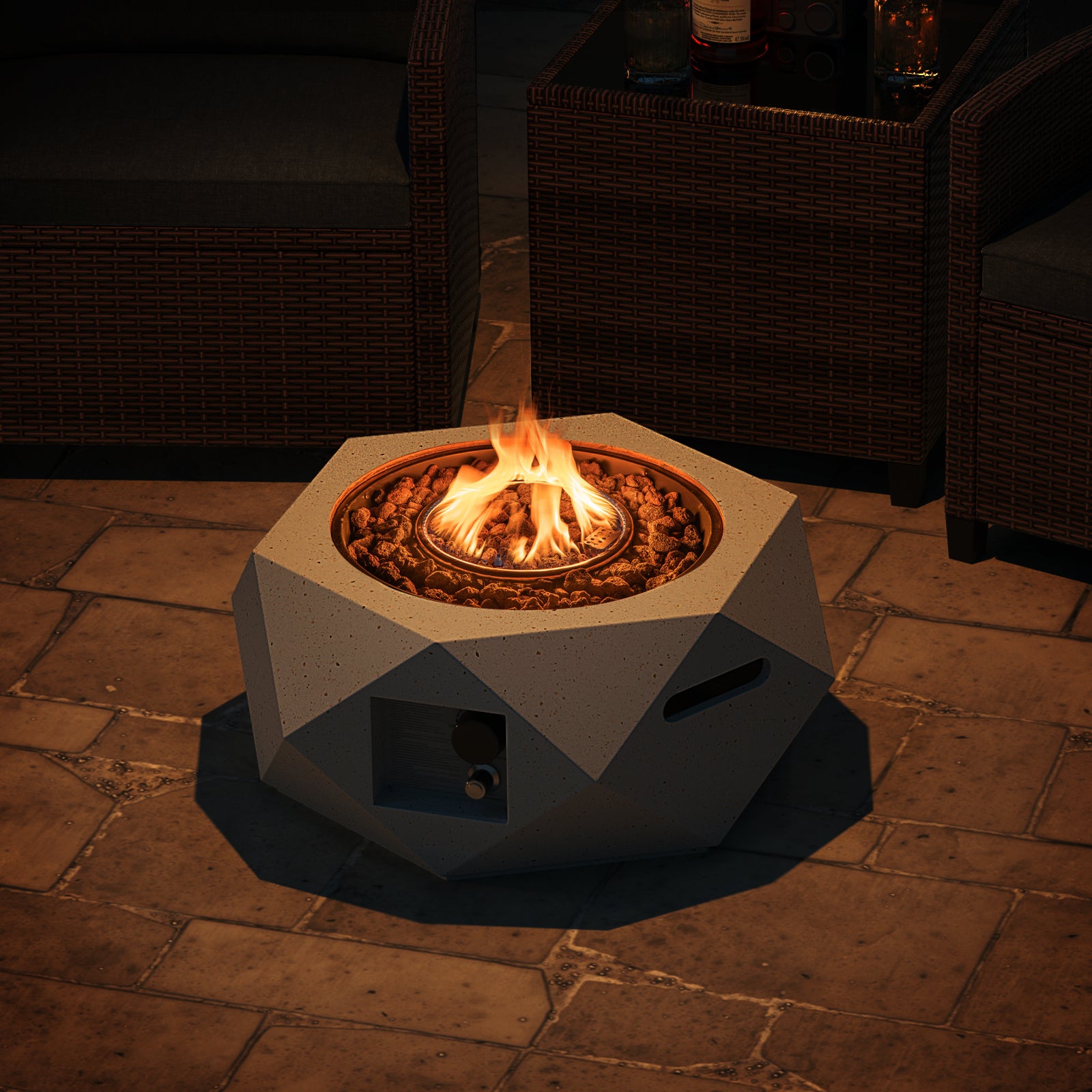 40000 BTU 28 Inch Hexagon Terrazzo Propane Fire Pit Table with Stainless Steel Burner, White Fire Pit Tables at Gallery Canada