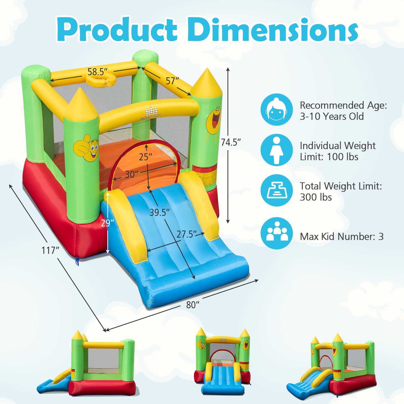 Inflatable Bounce House Kids Blow-up Bouncer with Slide with 480W Blower, Multicolor Bounce House at Gallery Canada