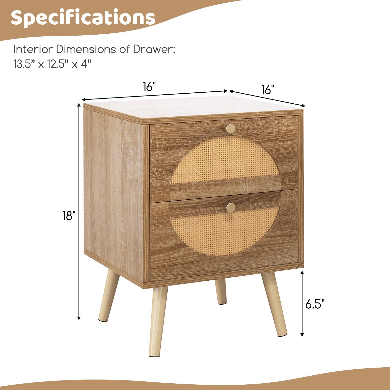 Set of 2 Rattan Nightstand with 2 Drawers and Solid Wood Legs-Natual, Natural Nightstands at Gallery Canada