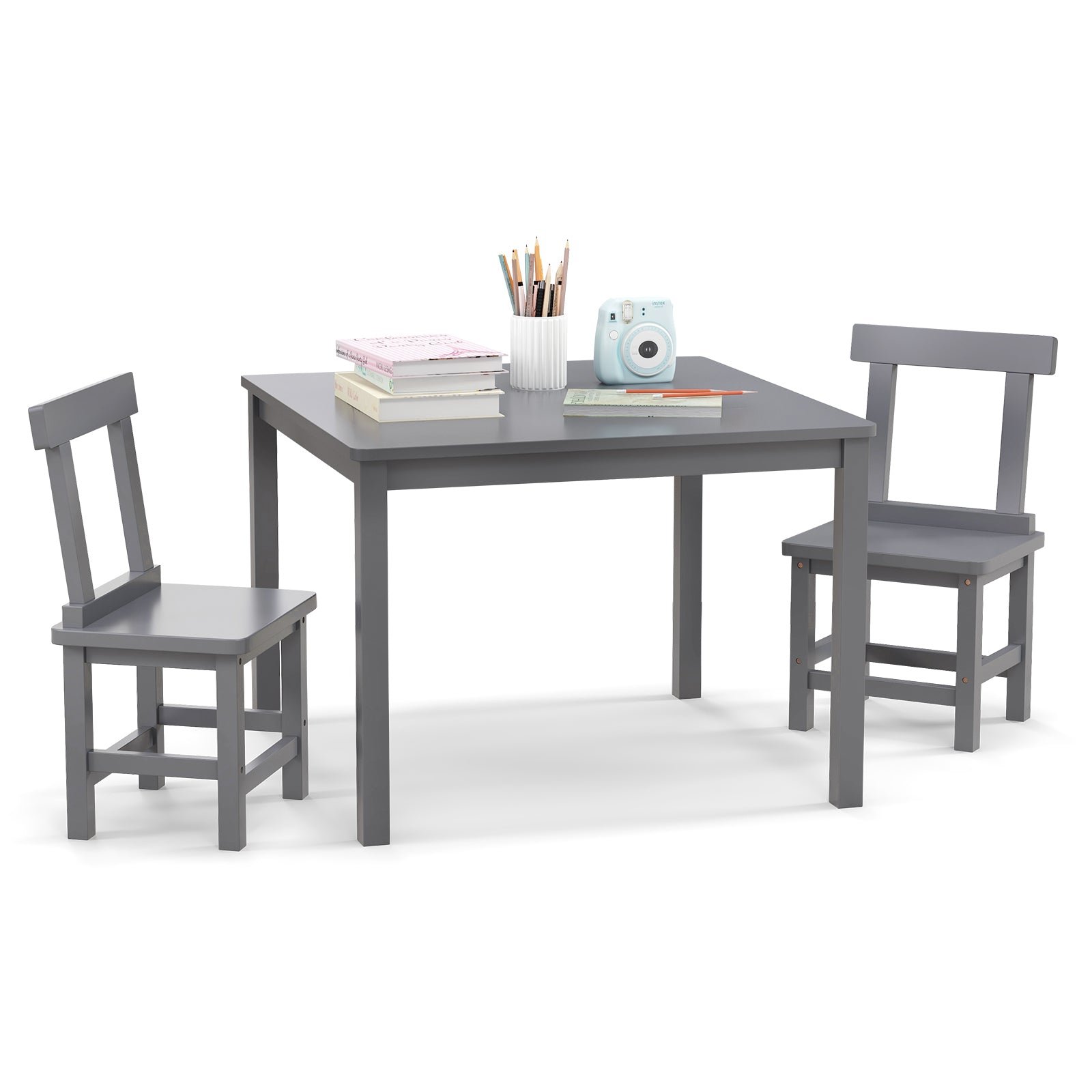 Wooden Kids Table and 2 Chairs Set with Anti-slip Foot Pads, Gray Kids Table & Chair Sets at Gallery Canada