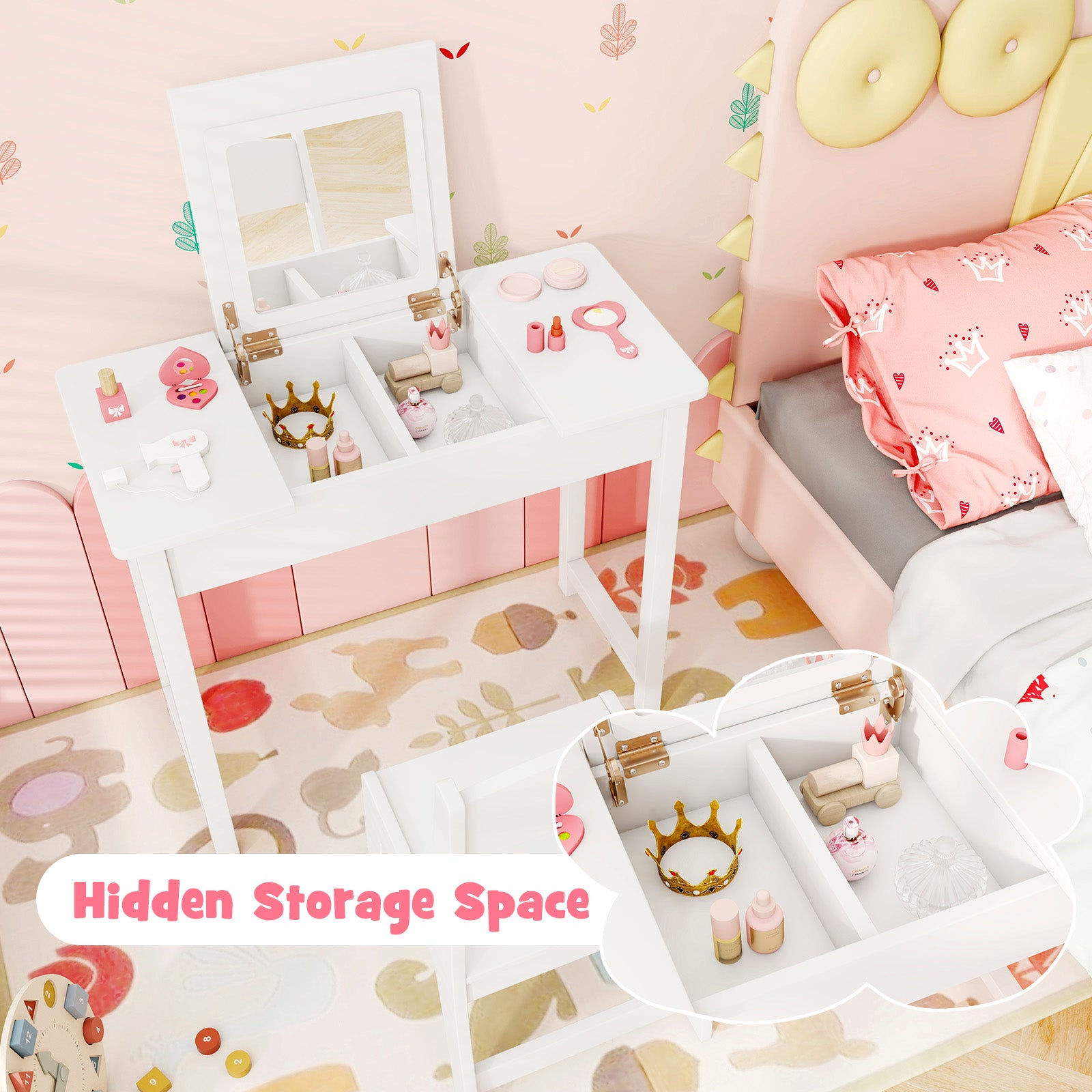 2-in-1 Kids Vanity Makeup Table and Chair Set with Flip Top Mirror, White Play Kitchen Sets at Gallery Canada
