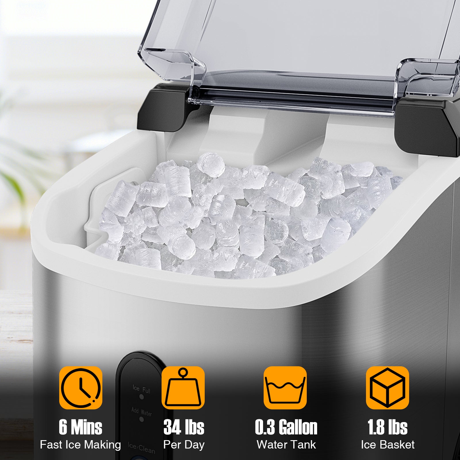 Nugget Countertop Ice Maker with Soft Chewable Pellet Ice, Silver Ice Makers at Gallery Canada