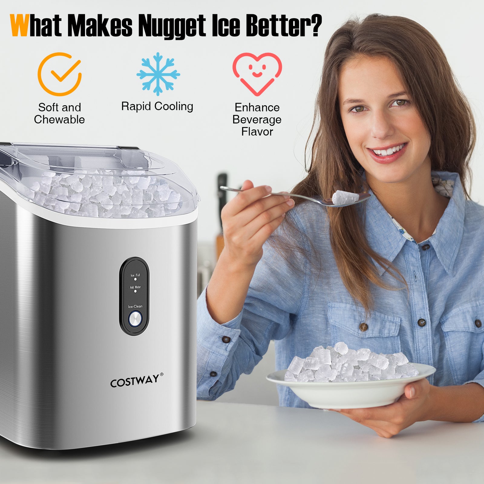 Nugget Countertop Ice Maker with Soft Chewable Pellet Ice, Silver Ice Makers at Gallery Canada