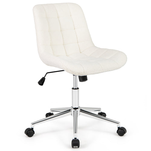 Teddy Fleece Armless Office Chair Makeup Vanity Chair, White