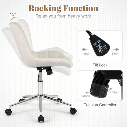 Teddy Fleece Armless Office Chair Makeup Vanity Chair, White Armless Chairs at Gallery Canada