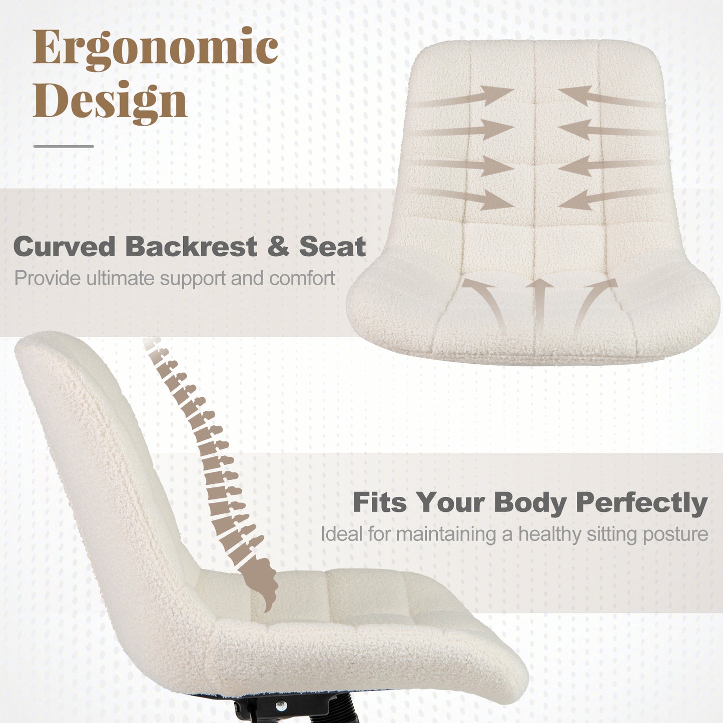 Teddy Fleece Armless Office Chair Makeup Vanity Chair, White Armless Chairs at Gallery Canada