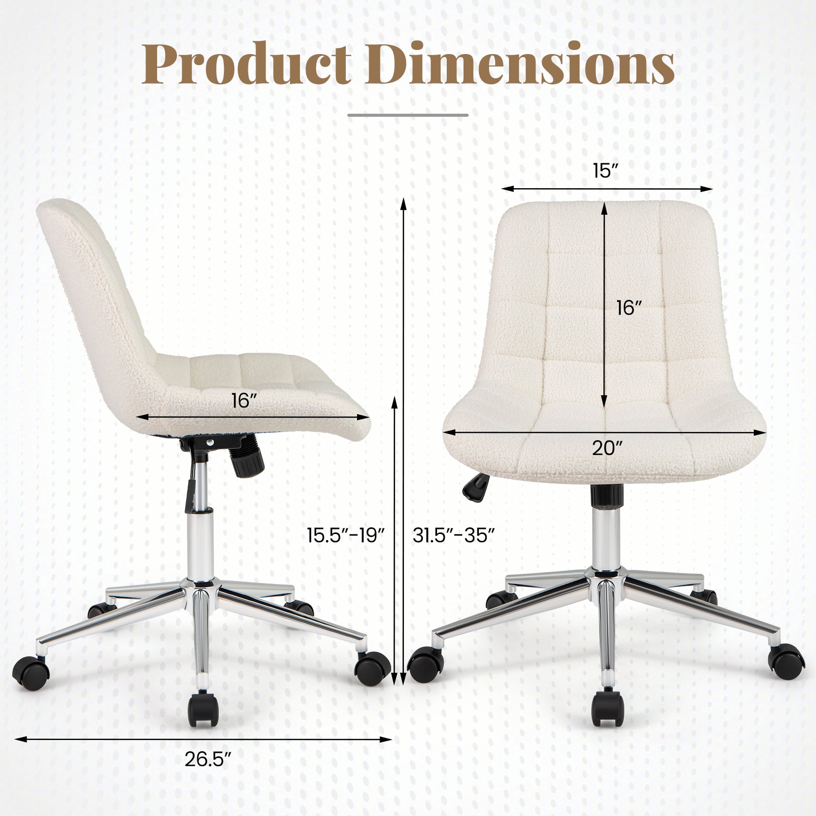 Teddy Fleece Armless Office Chair Makeup Vanity Chair, White Armless Chairs at Gallery Canada