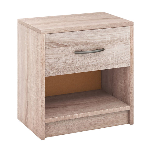 Bedside Table Nightstand with Drawer and Open Storage Shelf, Natural