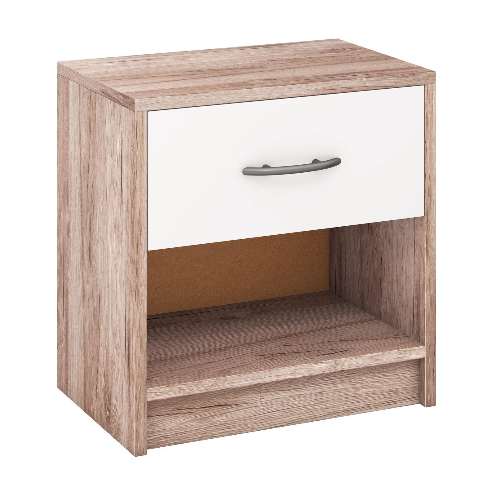 Bedside Table Nightstand with Drawer and Open Storage Shelf, Oak Nightstands Oak at Gallery Canada