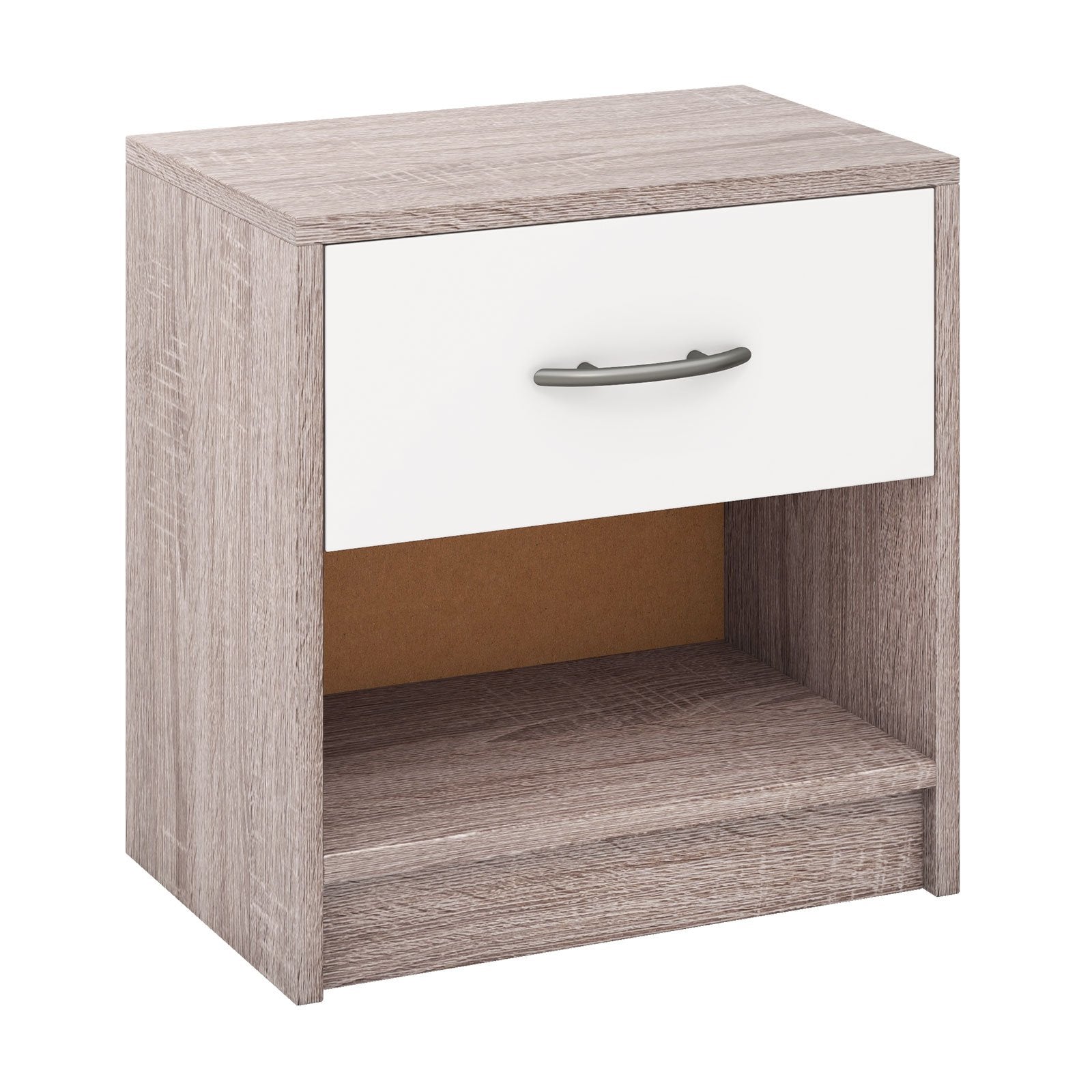 Bedside Table Nightstand with Drawer and Open Storage Shelf, Light Gray Nightstands Light Gray at Gallery Canada