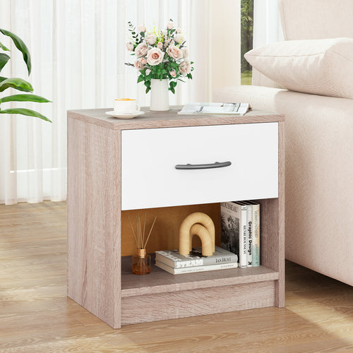 Bedside Table Nightstand with Drawer and Open Storage Shelf