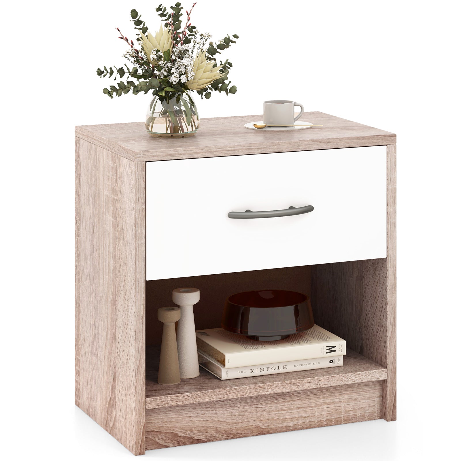 Bedside Table Nightstand with Drawer and Open Storage Shelf Nightstands at Gallery Canada