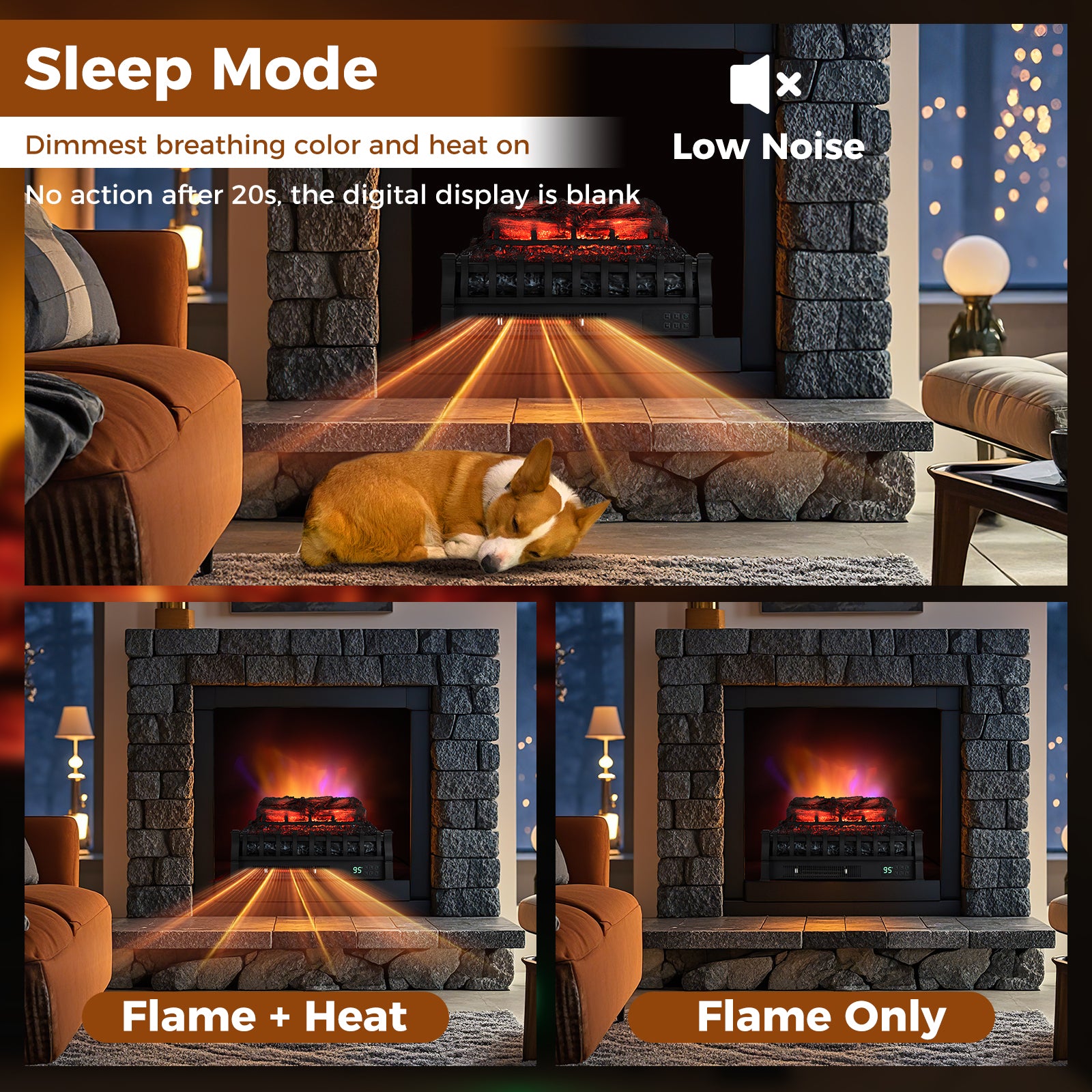 23 Inch Infrared Quartz Electric Fireplace Pinewood Log Heater with Adjustable Flame, Black Fireplaces at Gallery Canada