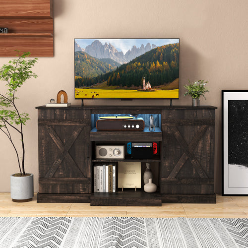 58 Inches TV stand for TVs up to 65 Inches with 20 Color Led Lights, Coffee