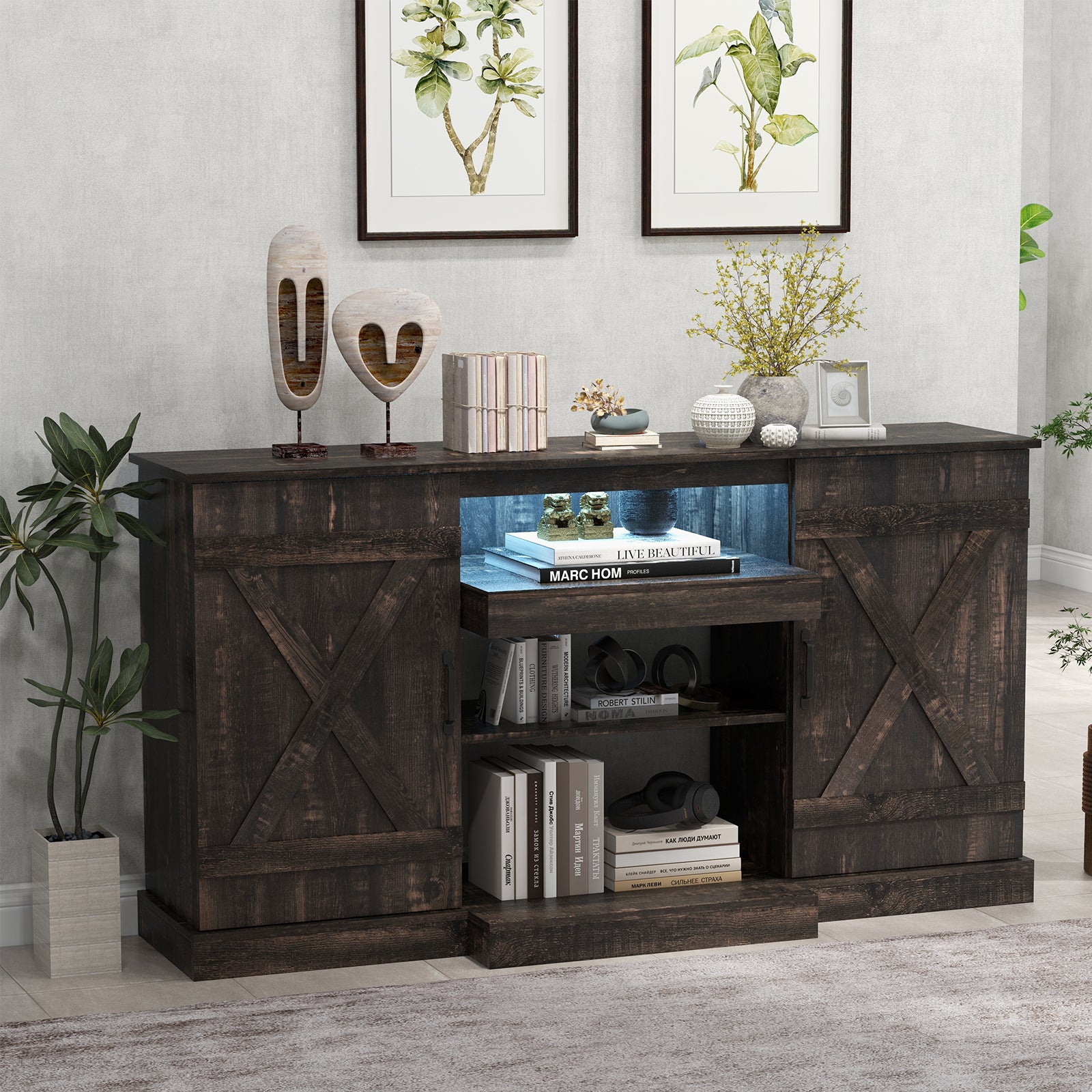 58 Inches TV stand for TVs up to 65 Inches with 20 Color Led Lights, Coffee Entertainment Centers & TV Stands at Gallery Canada