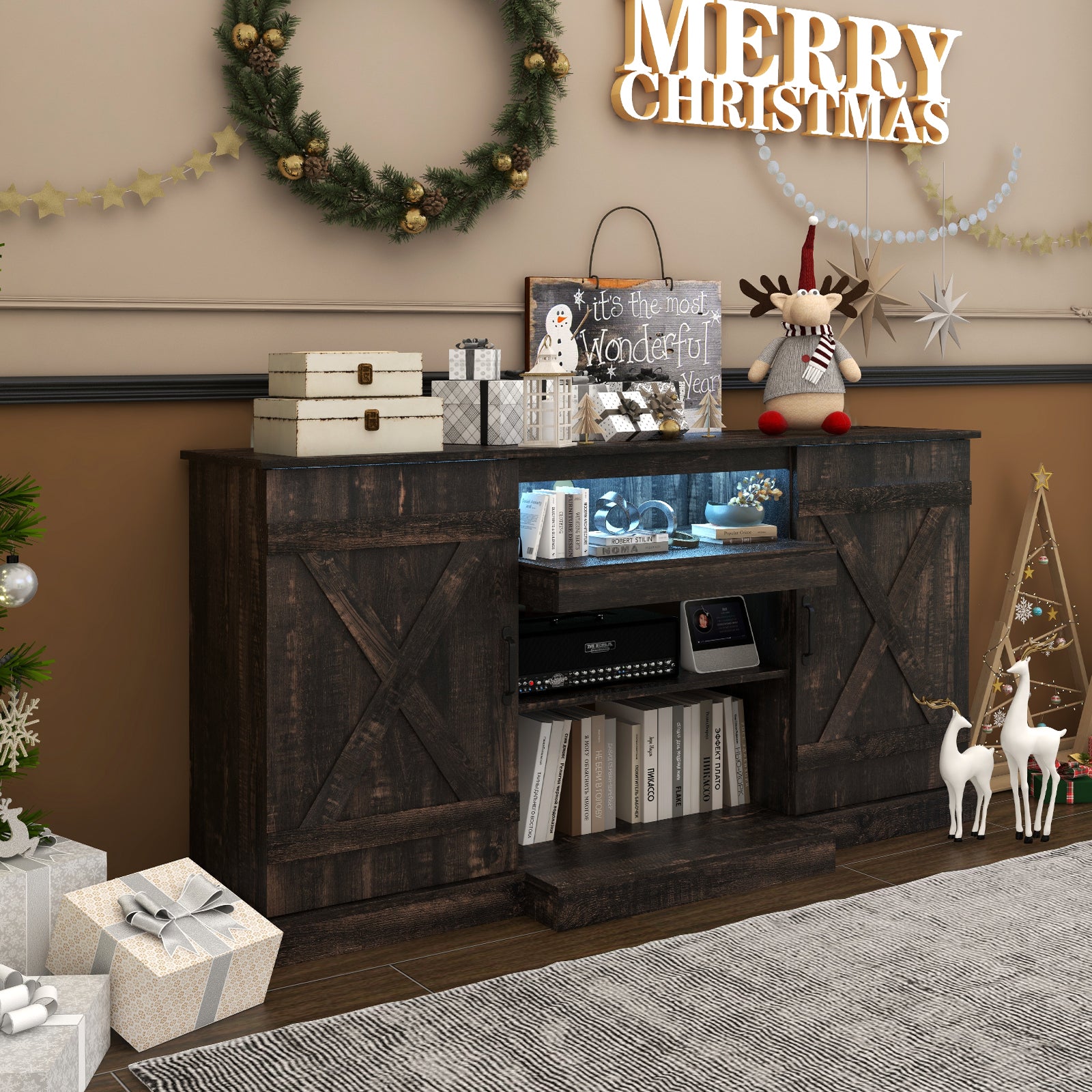 58 Inches TV stand for TVs up to 65 Inches with 20 Color Led Lights, Coffee Entertainment Centers & TV Stands at Gallery Canada
