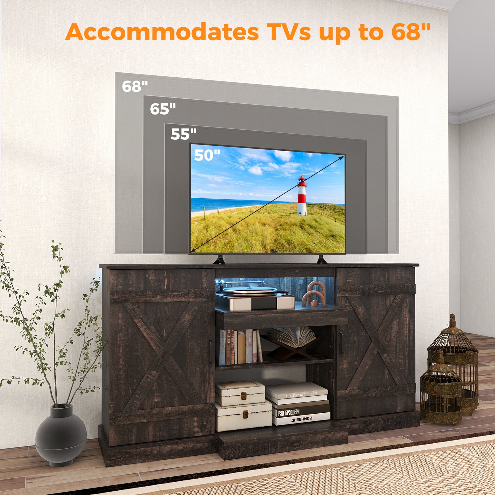 58 Inches TV stand for TVs up to 65 Inches with 20 Color Led Lights, Coffee Entertainment Centers & TV Stands at Gallery Canada