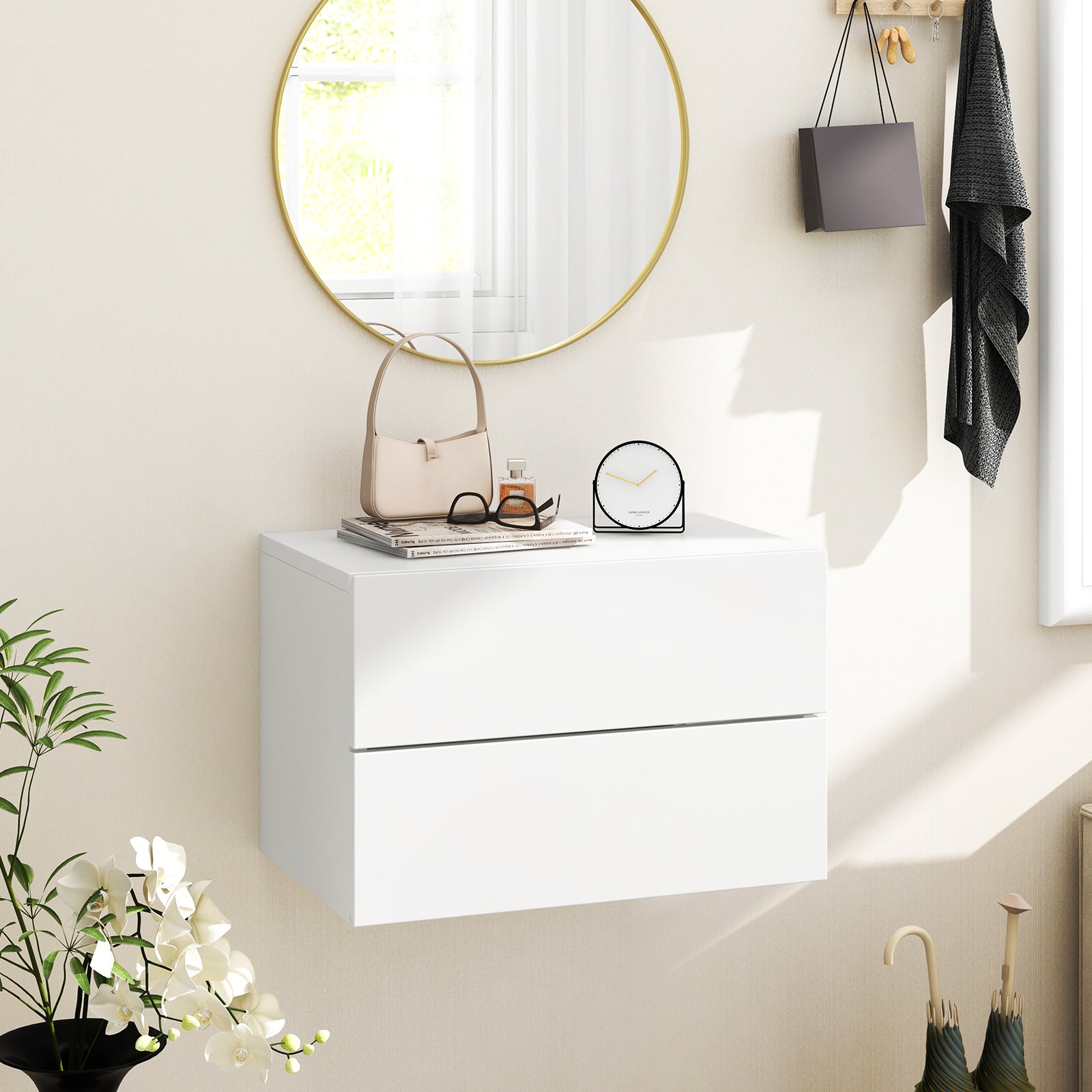 Floating Nightstand with Drawers and Storage Shelf, White Nightstands at Gallery Canada