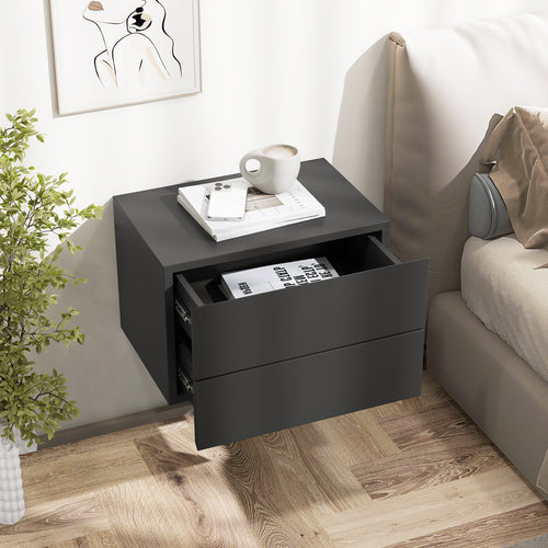 Floating Nightstand with Drawers and Storage Shelf, Gray