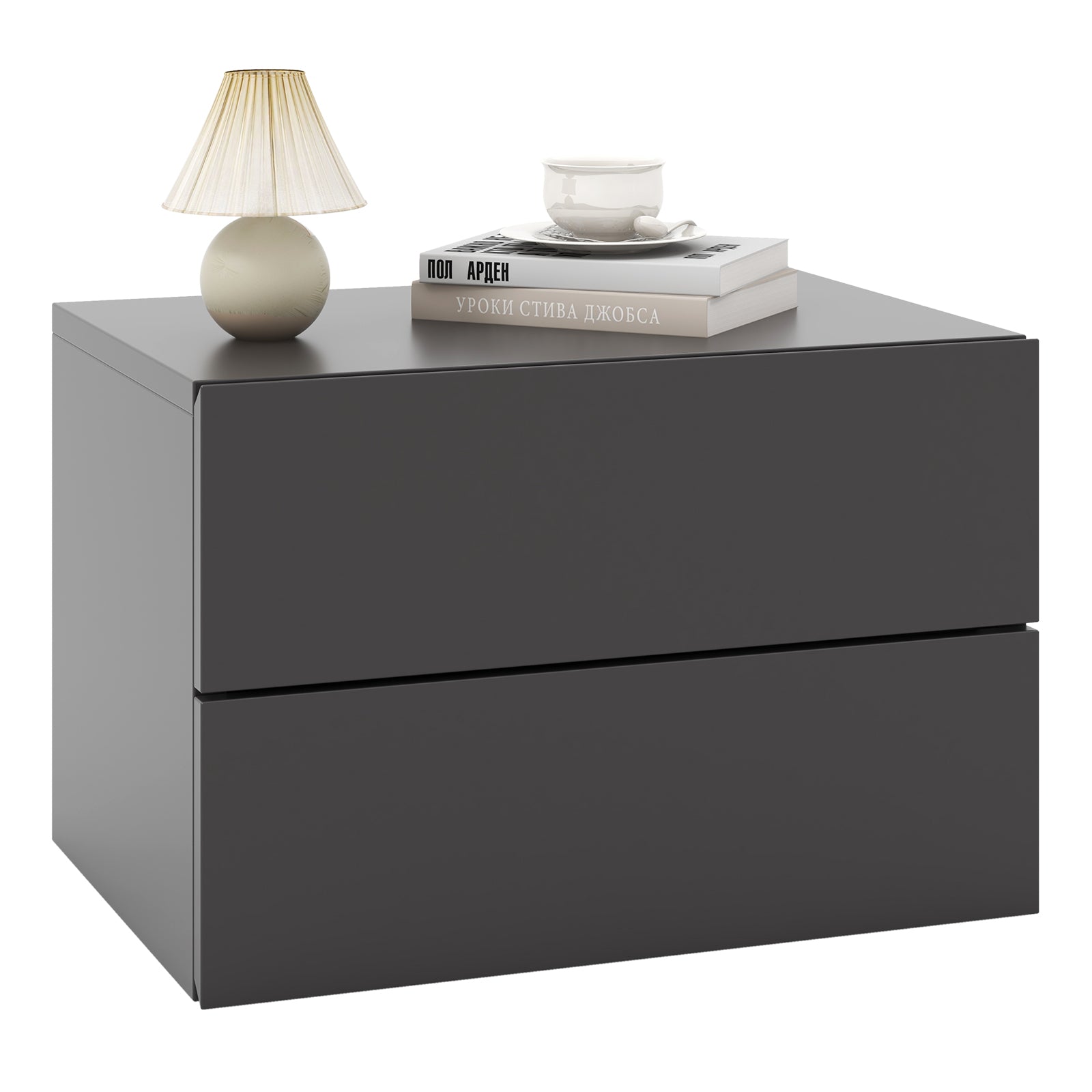Floating Nightstand with Drawers and Storage Shelf, Gray Nightstands at Gallery Canada