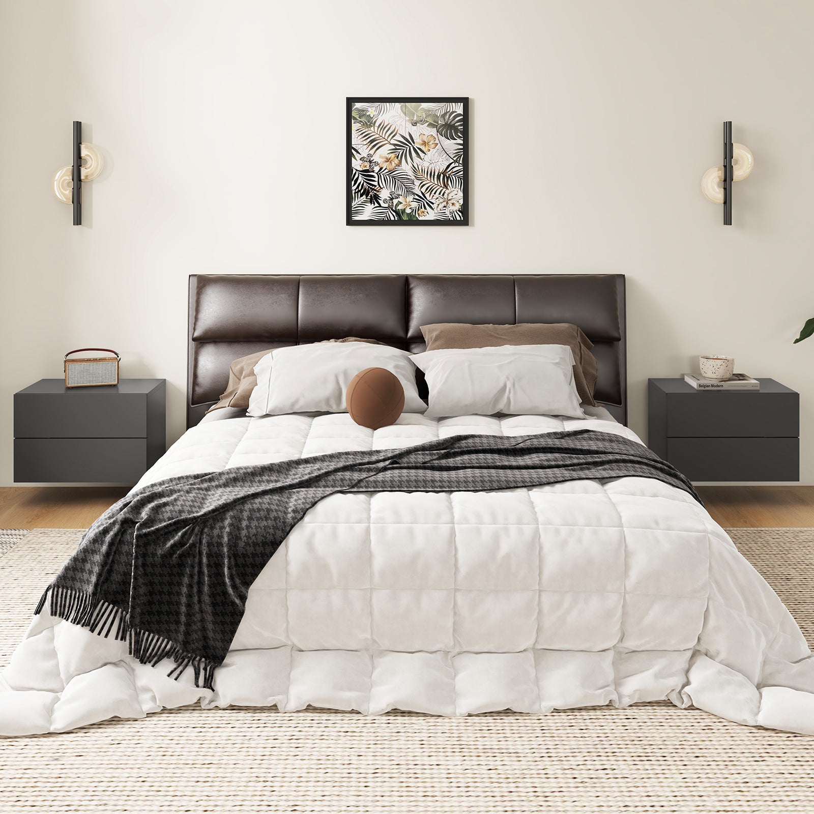 Floating Nightstand with Drawers and Storage Shelf, Gray Nightstands at Gallery Canada