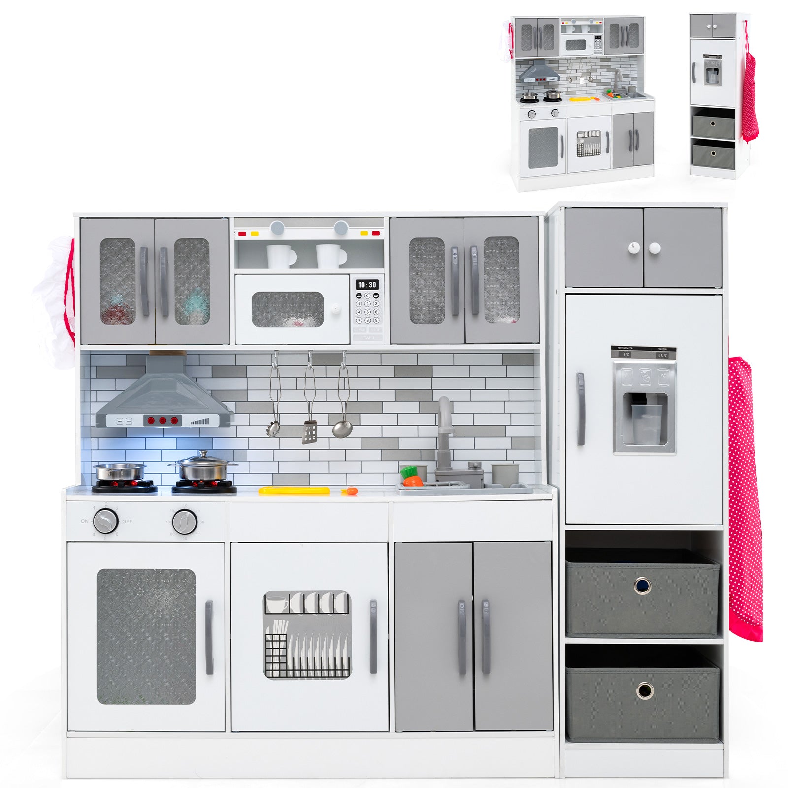 Wooden Kitchen Playset with Lights and Sounds for Ages 3+, Gray Play Kitchen Sets at Gallery Canada